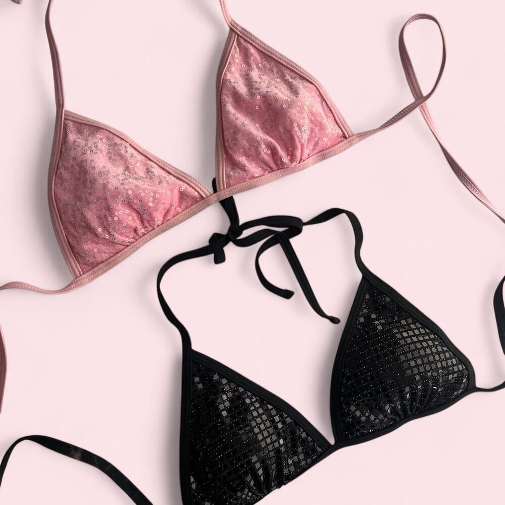 2-pack pink & black sequin bikini tops